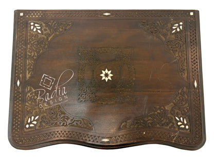 Carved Wood Bone Inlay Dark Stained Dresser