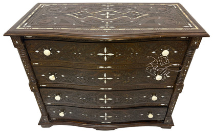 Large Carved Wood Bone Inlay Dark Stained Dresser