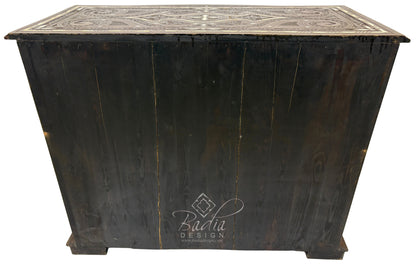 Large Carved Wood Bone Inlay Dark Stained Dresser