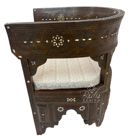 Wooden Accent Chair with Mother of Pearl Inlay