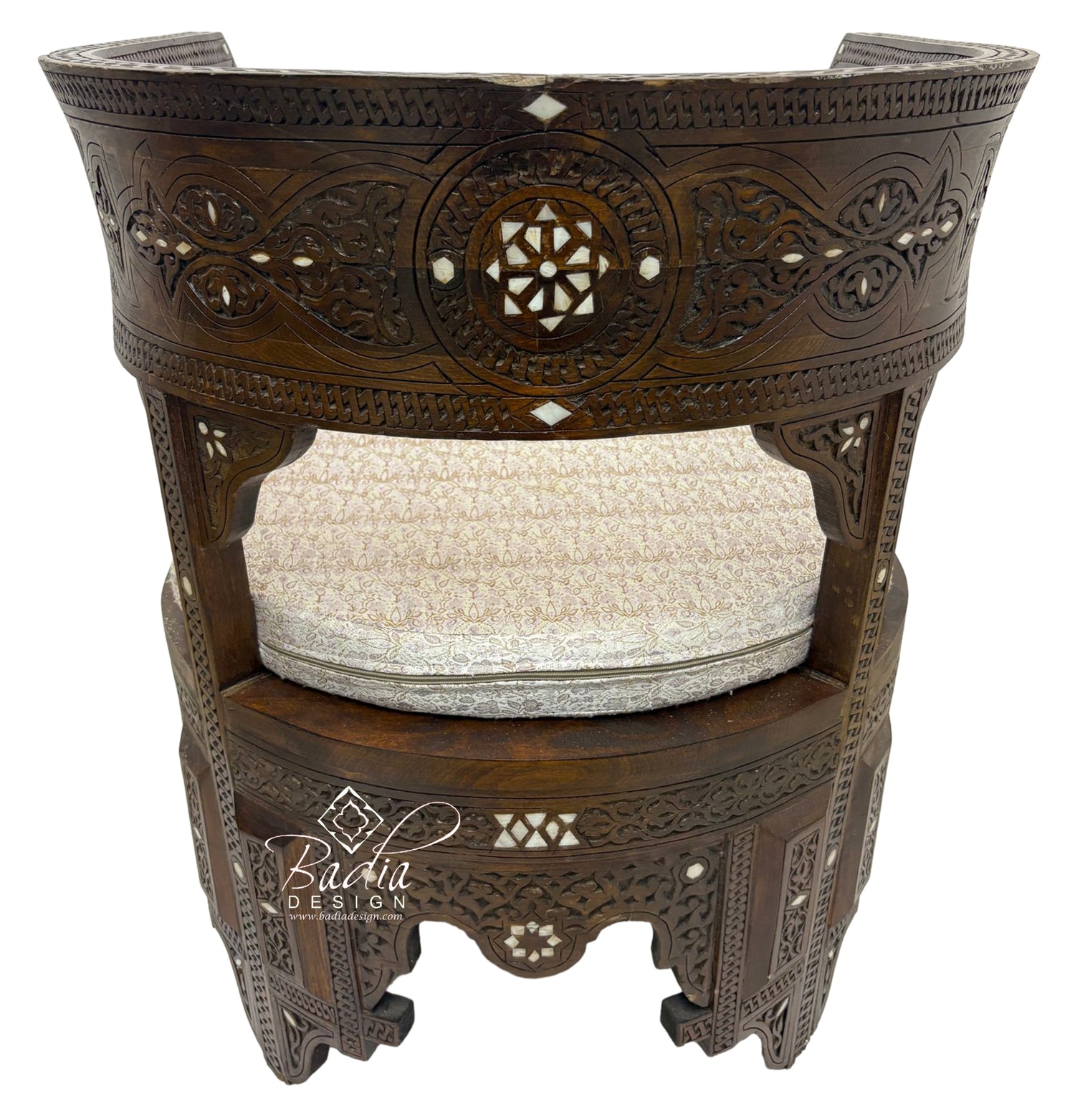 Wooden Accent Chair with Mother of Pearl Inlay