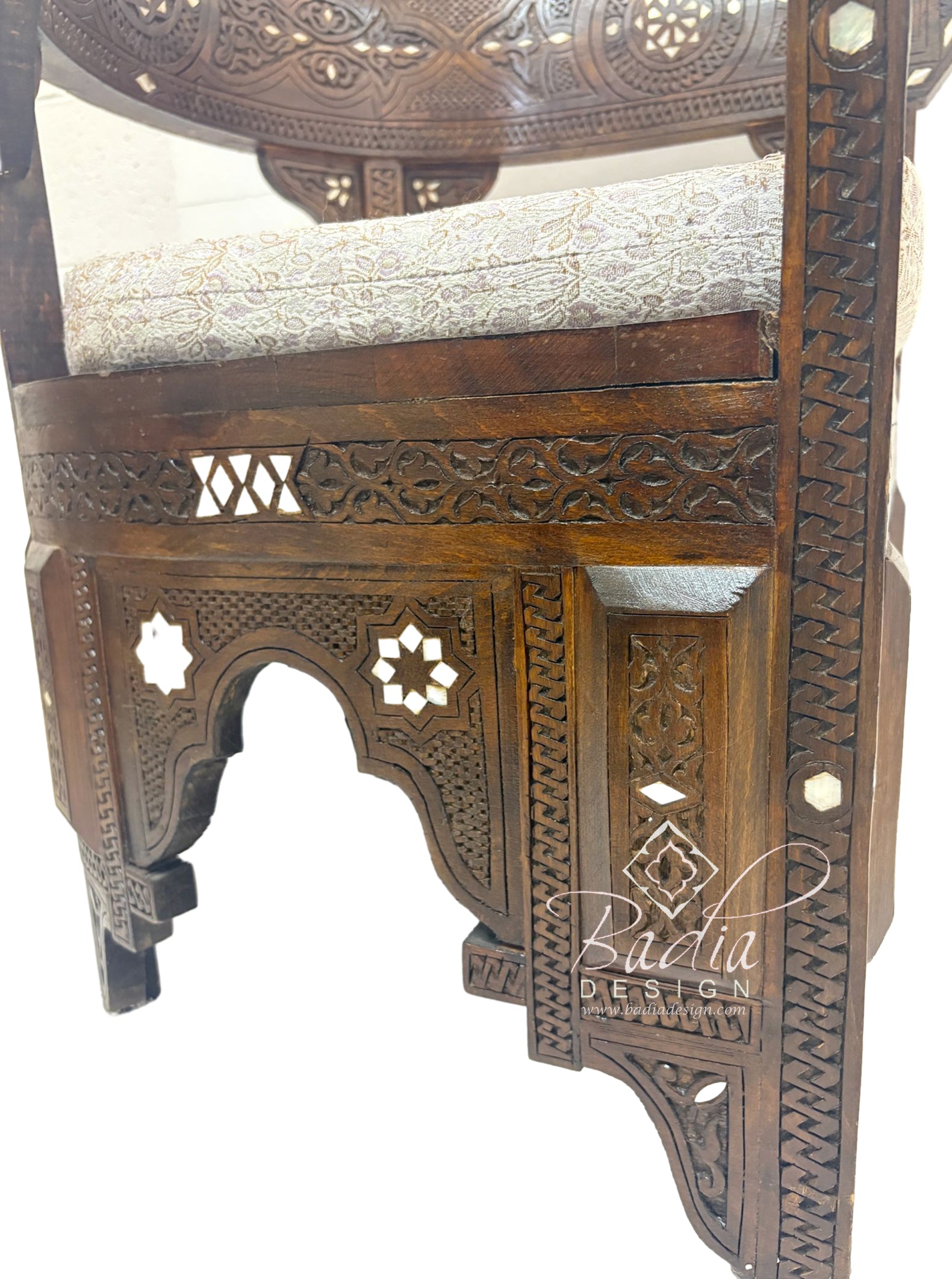 Wooden Accent Chair with Mother of Pearl Inlay