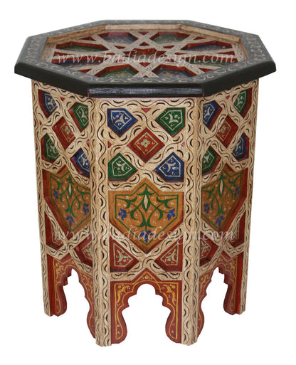 Carved Wood Hand Painted Side Table
