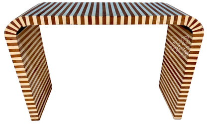 Moroccan Cream and Medium Brown Striped Resin and Wood Console Table
