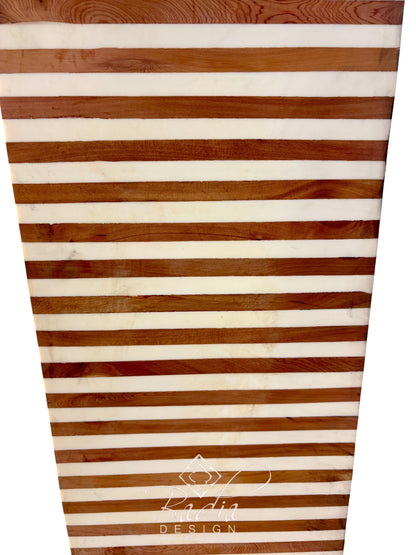 Cream and Medium Brown Striped Resin and Wood Console Table