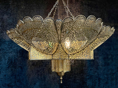 Intricately Designed Brass Chandelier
