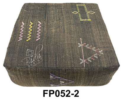 Dark Brown Kilim Floor Cushion with Geometric Accents