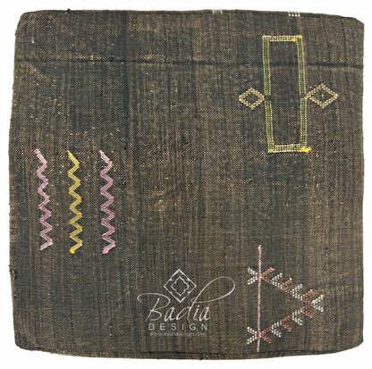 Dark Brown Kilim Floor Cushion with Geometric Accents