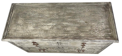 Dark Gray Hand Carved Cedar Wood Cabinet