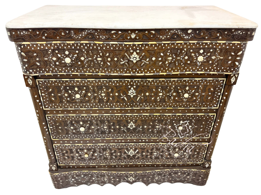 White Mother of Pearl Inlay Dresser with Four Drawers
