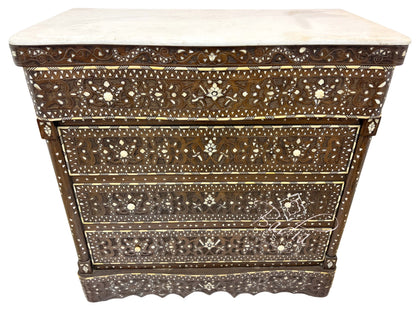 White Mother of Pearl Inlay Dresser with Four Drawers