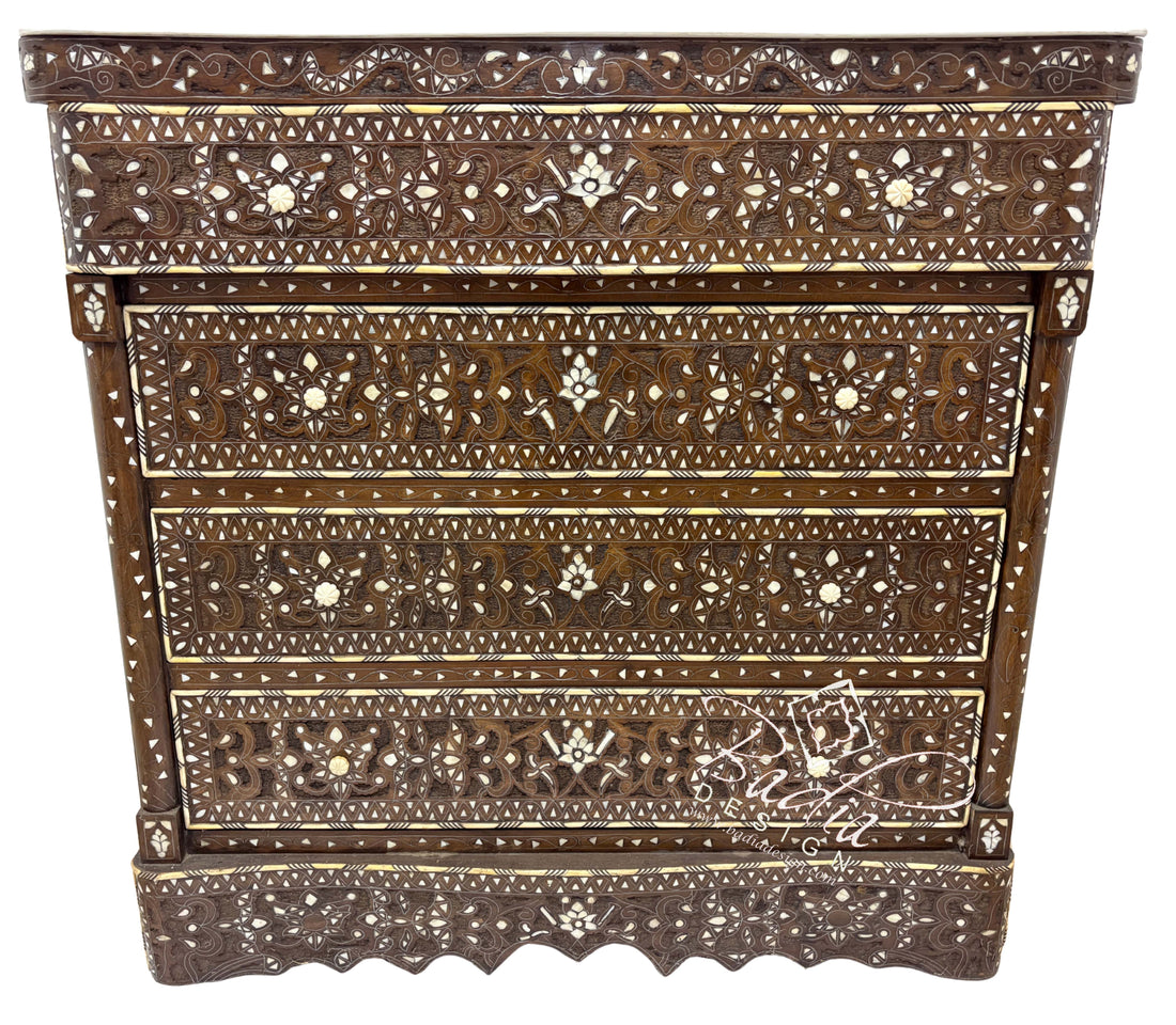 White Mother of Pearl Inlay Dresser with Four Drawers