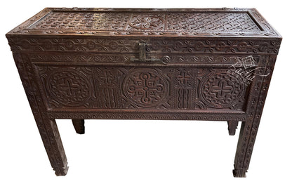 Dark Stained Hand Carved Wood Trunk
