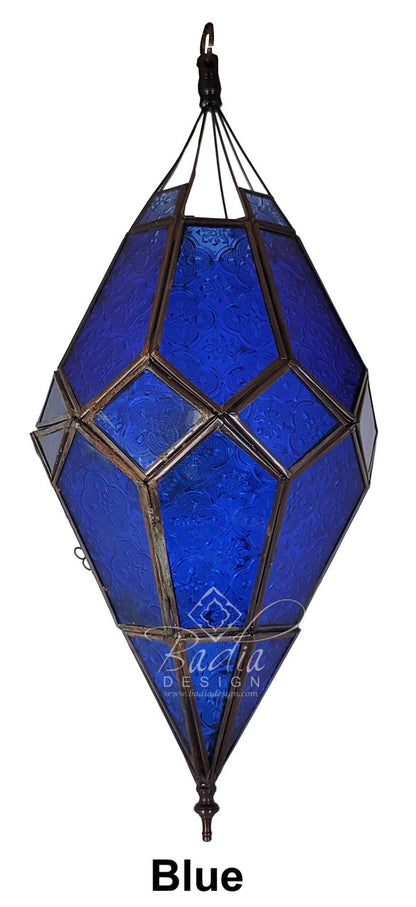Blue geometric hanging lamp with from Badia Design Inc.