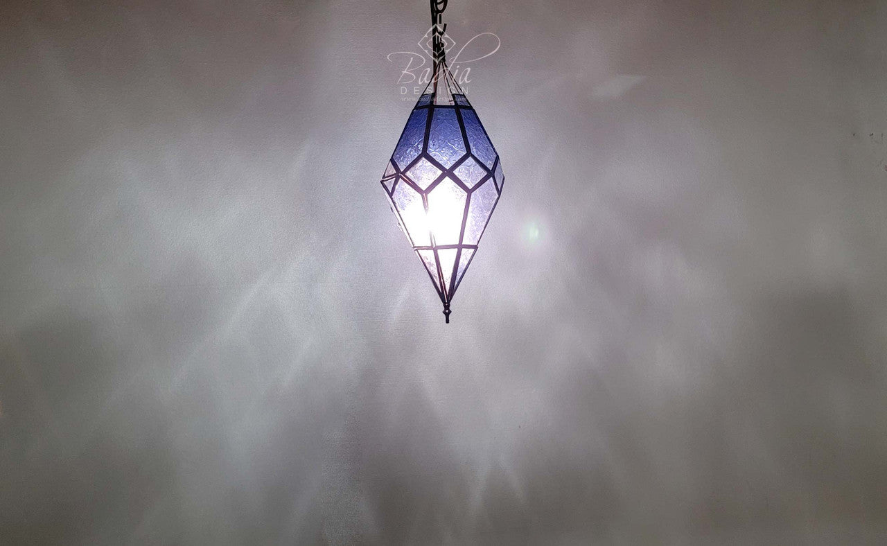 Decorative hanging lamp with geometric design on a gray background