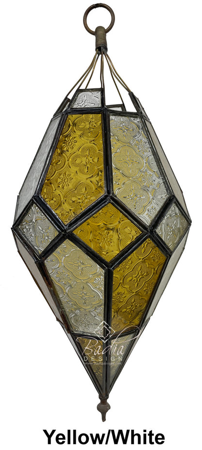 Decorative hanging lamp with geometric design on a white background