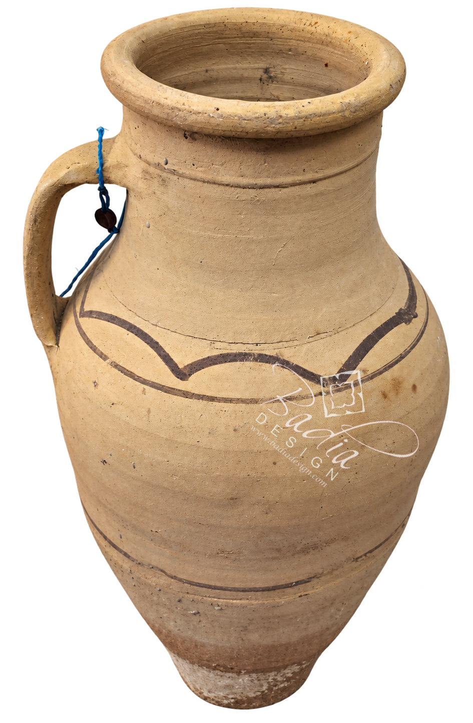 Decorative Beige Clay Planter with Painted Design