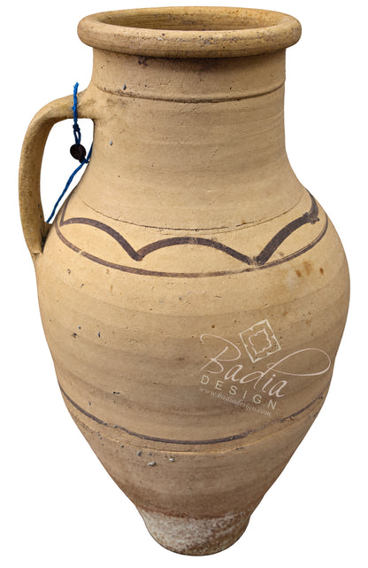 Decorative Beige Clay Planter with Painted Design