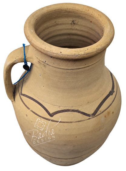 Decorative Beige Clay Planter with Painted Design