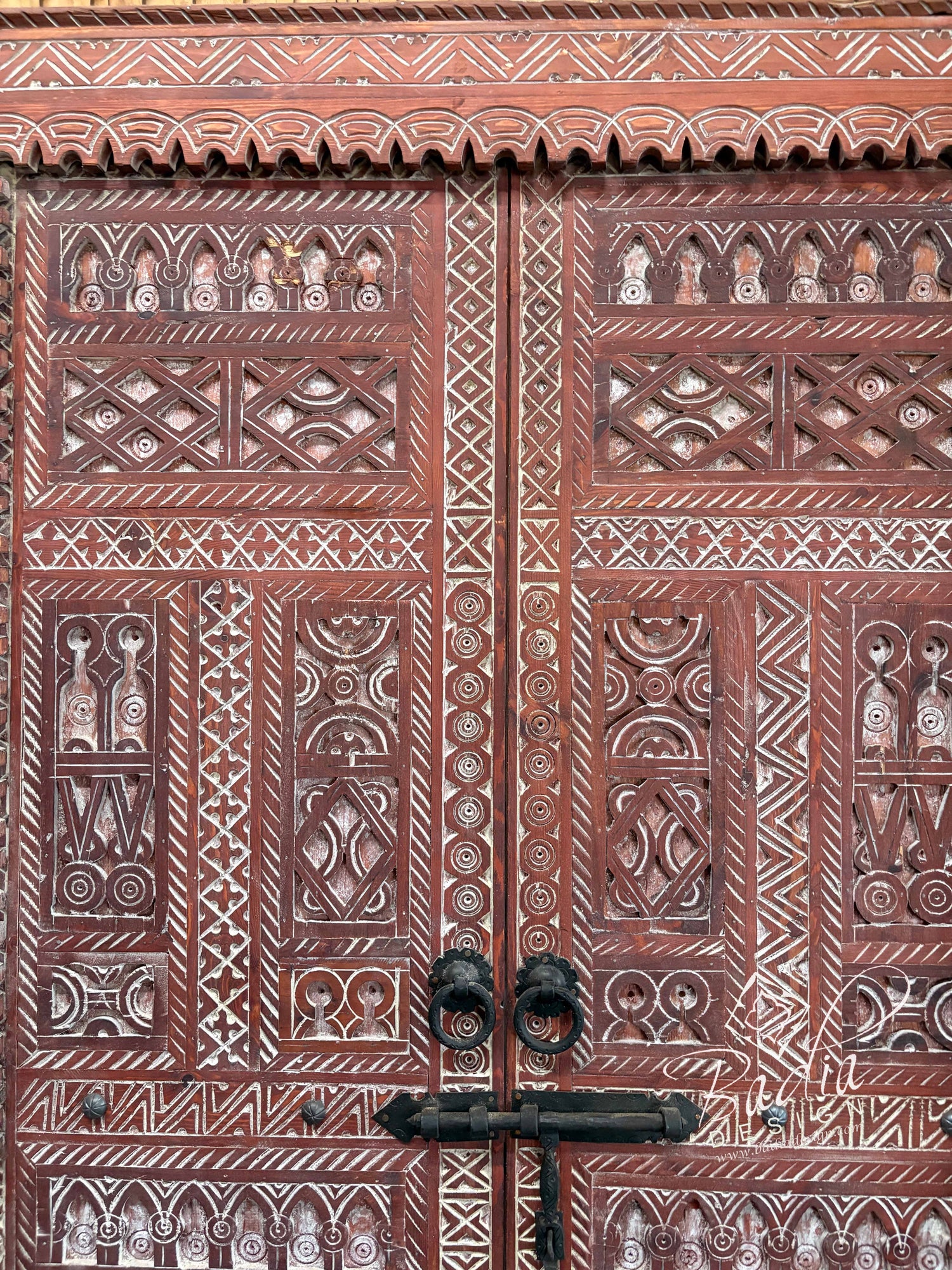 Decorative Red Wooden Door with Traditional Carved Patterns