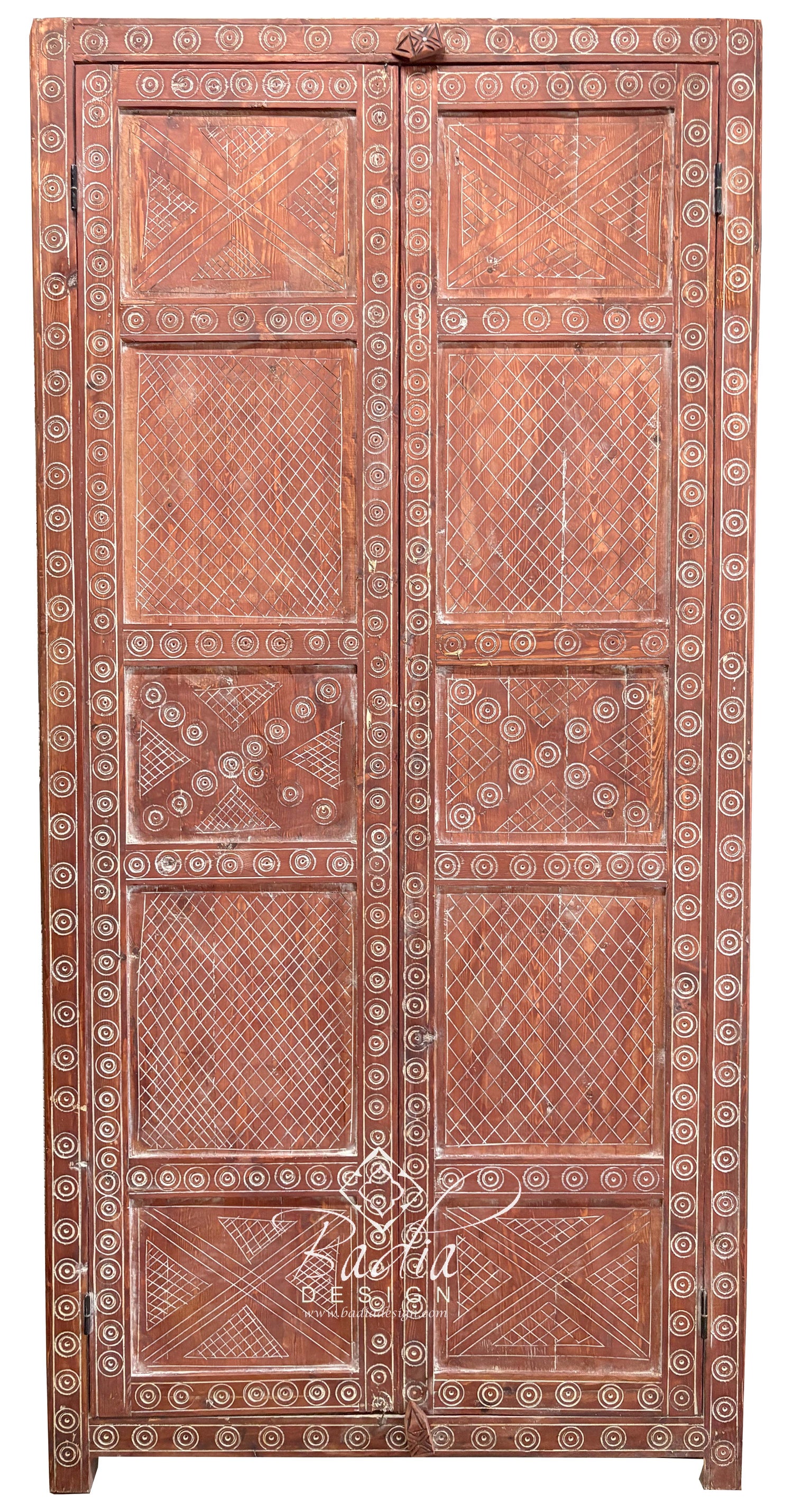 Decorative Red Wooden Door with Traditional Carved Patterns