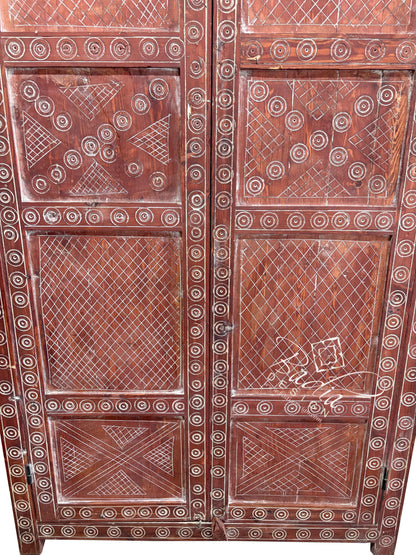 Decorative Red Wooden Door with Traditional Carved Patterns