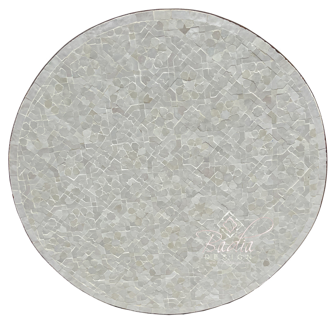 Round Off-White Moroccan Intricately Designed Mosaic Tile Table Top