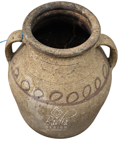 Vintage Moroccan Earthenware Outdoor Planter with Side Handles