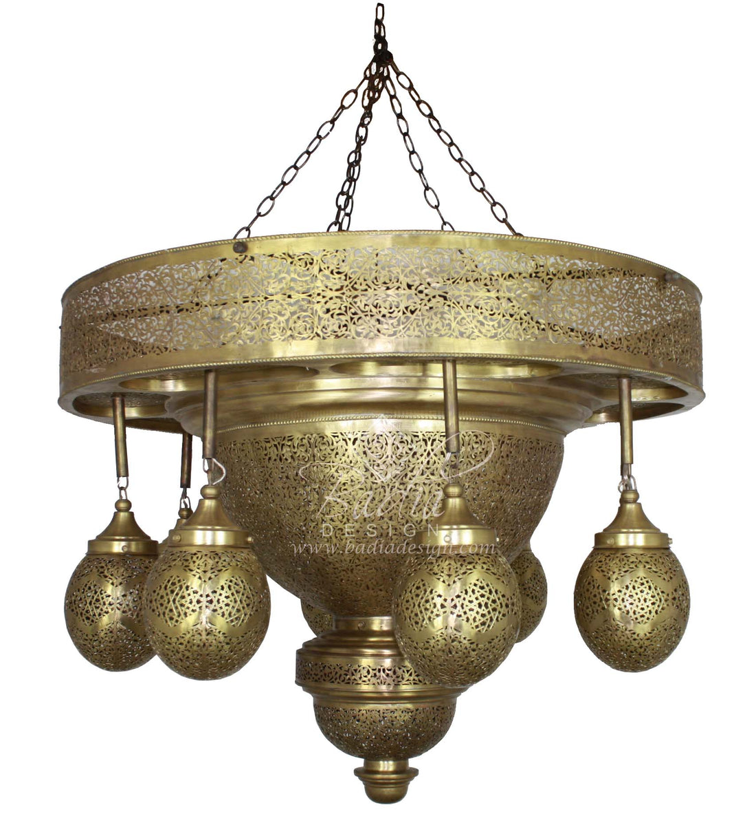 Large Brass Chandelier with Eight Light Cluster