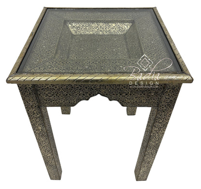 Moroccan Embossed Brass Square Coffee Table
