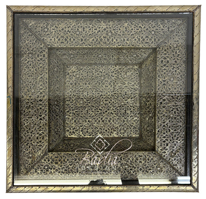 Moroccan Embossed Brass Square Coffee Table top view