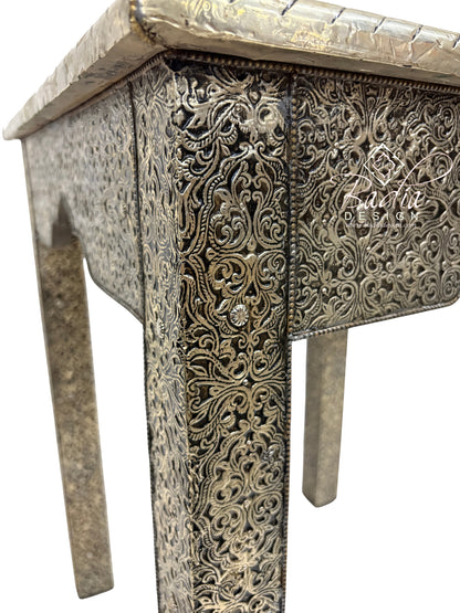 Embossed Brass Square High Coffee Table