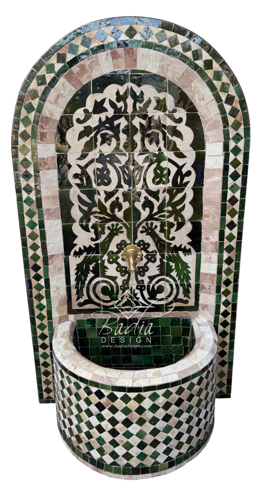 Emerald Green and Beige Moroccan Tile Water Fountain