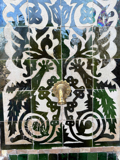 Evergreen and Beige Tile Water Fountain