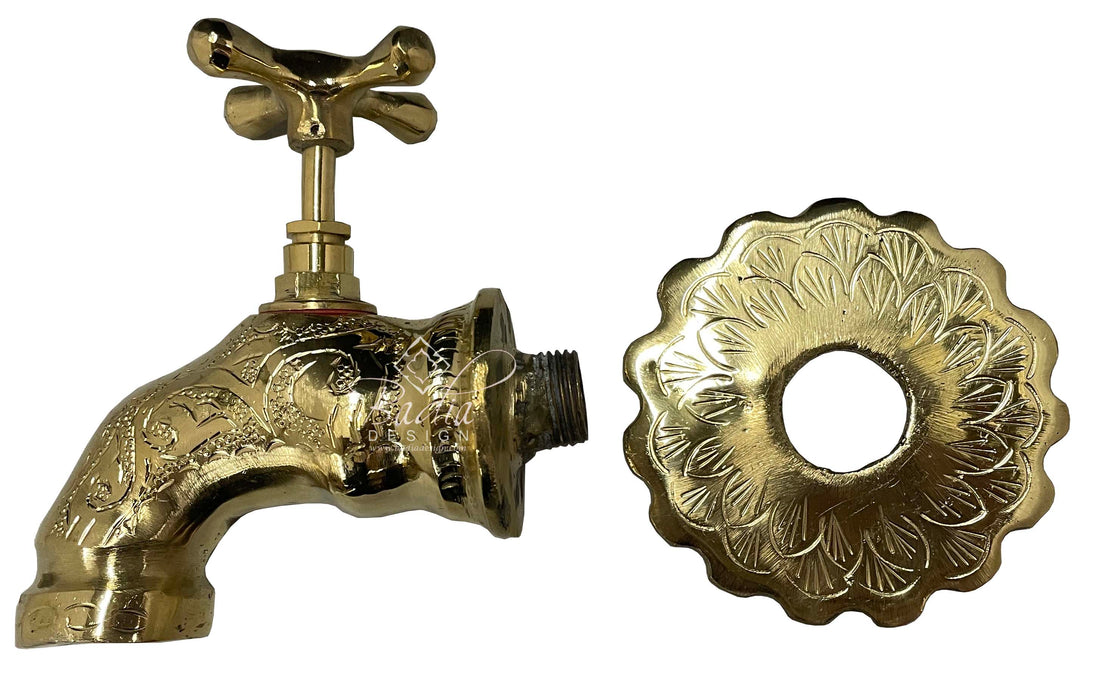 Engraved Moroccan Brass Water Faucet with Brass Plate