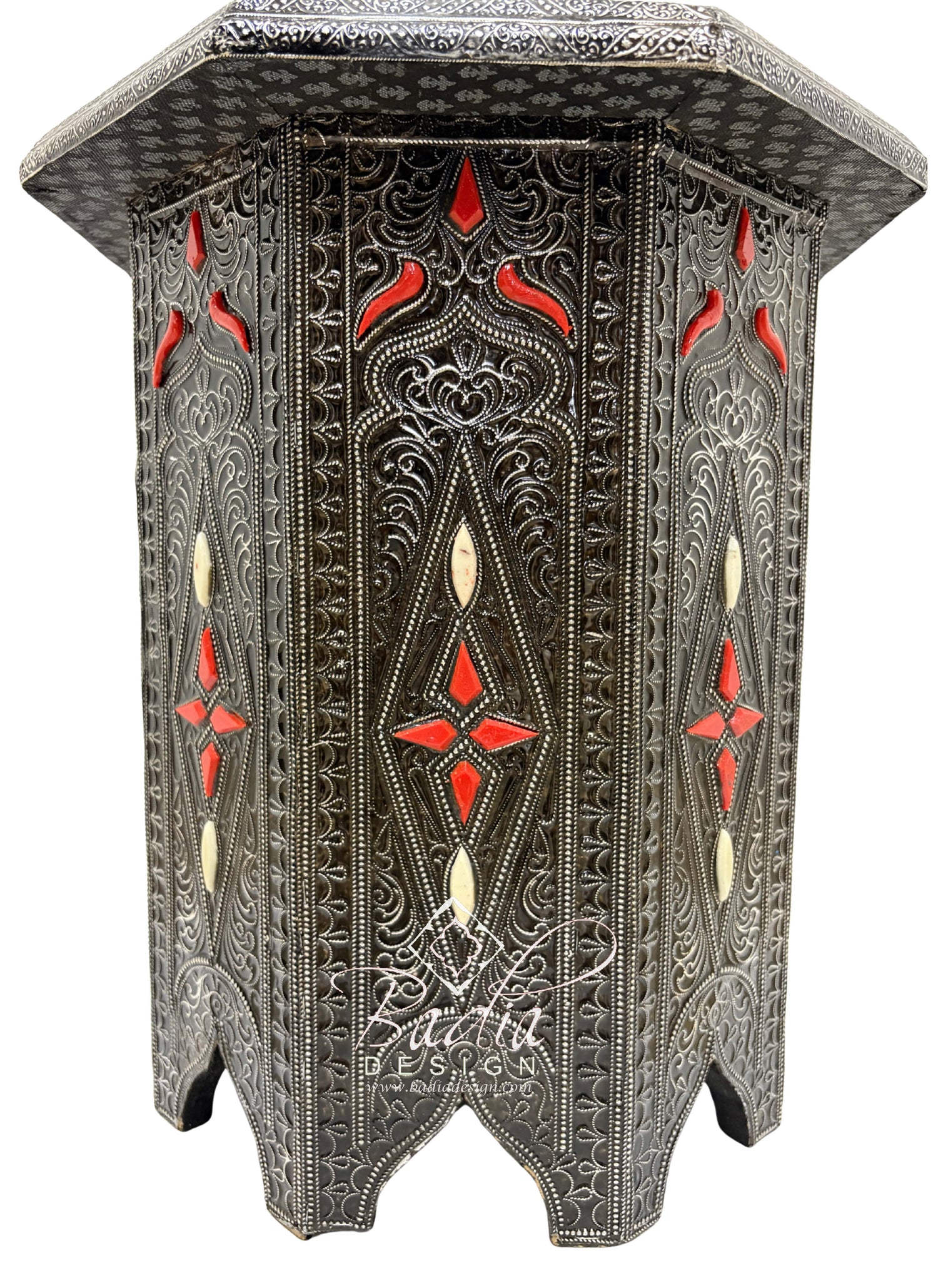 Octagon Shaped Metal and Bone Side Table with Glass Top