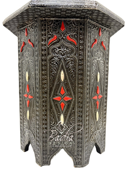 Octagon Shaped Metal and Bone Side Table with Glass Top