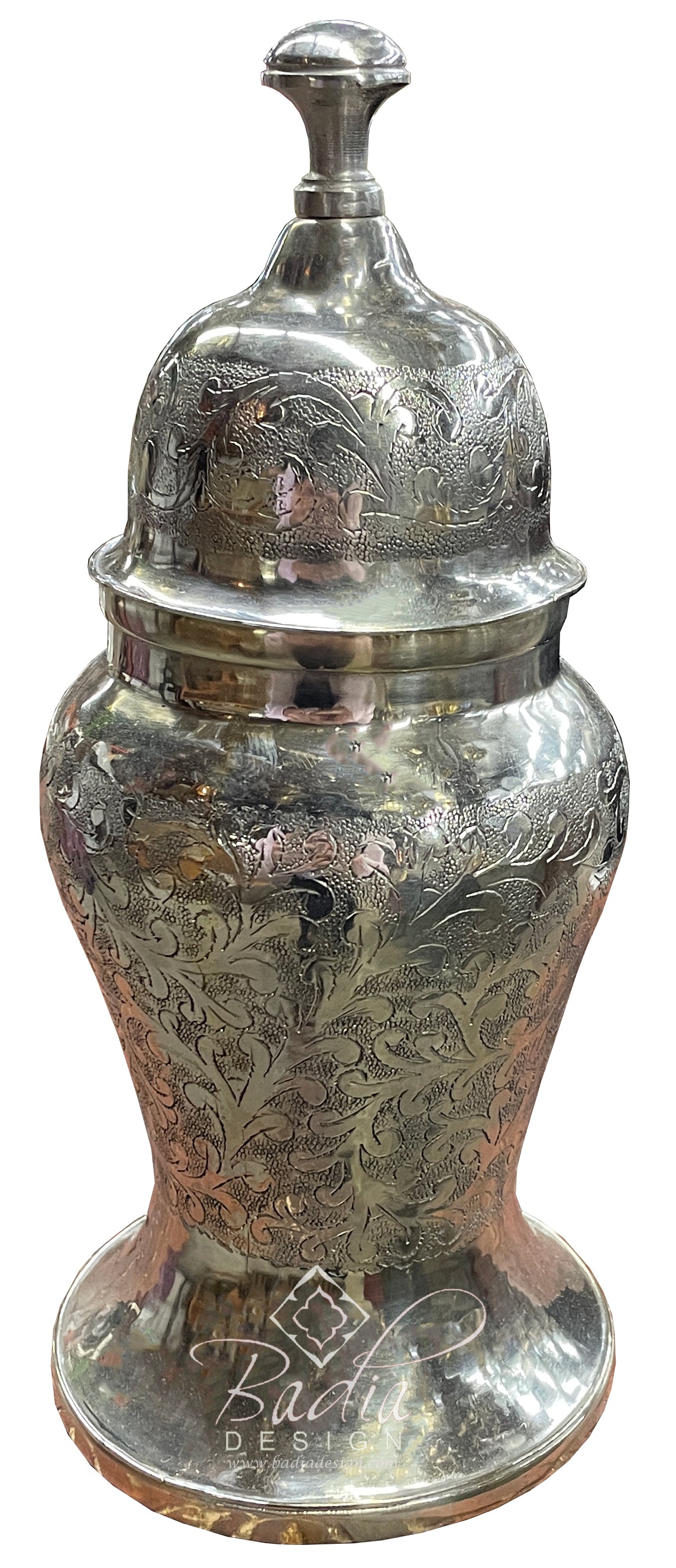 Small Moroccan Engraved Silver Urn with Lid