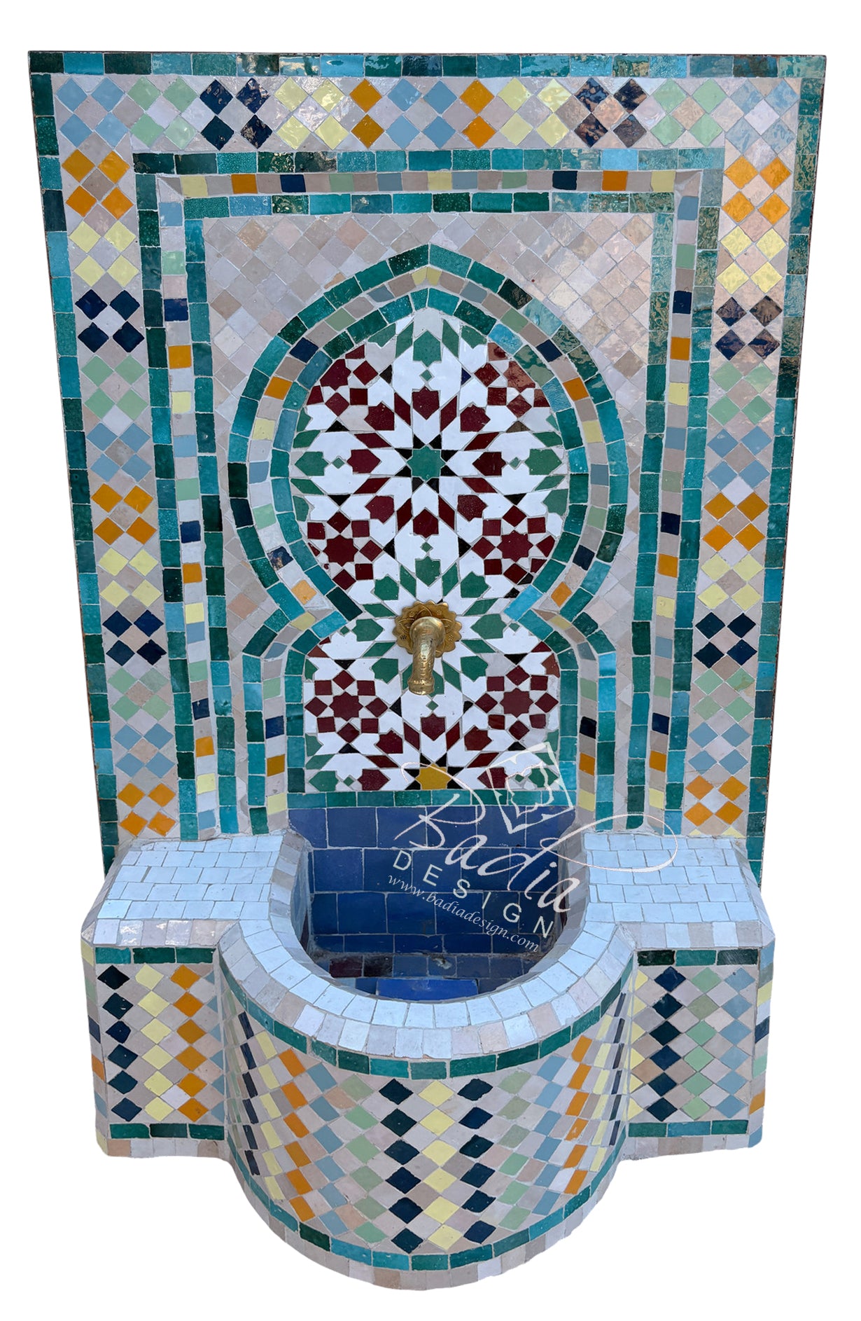 Moroccan Flat Top Multi-Color Zellige Tile Fountain