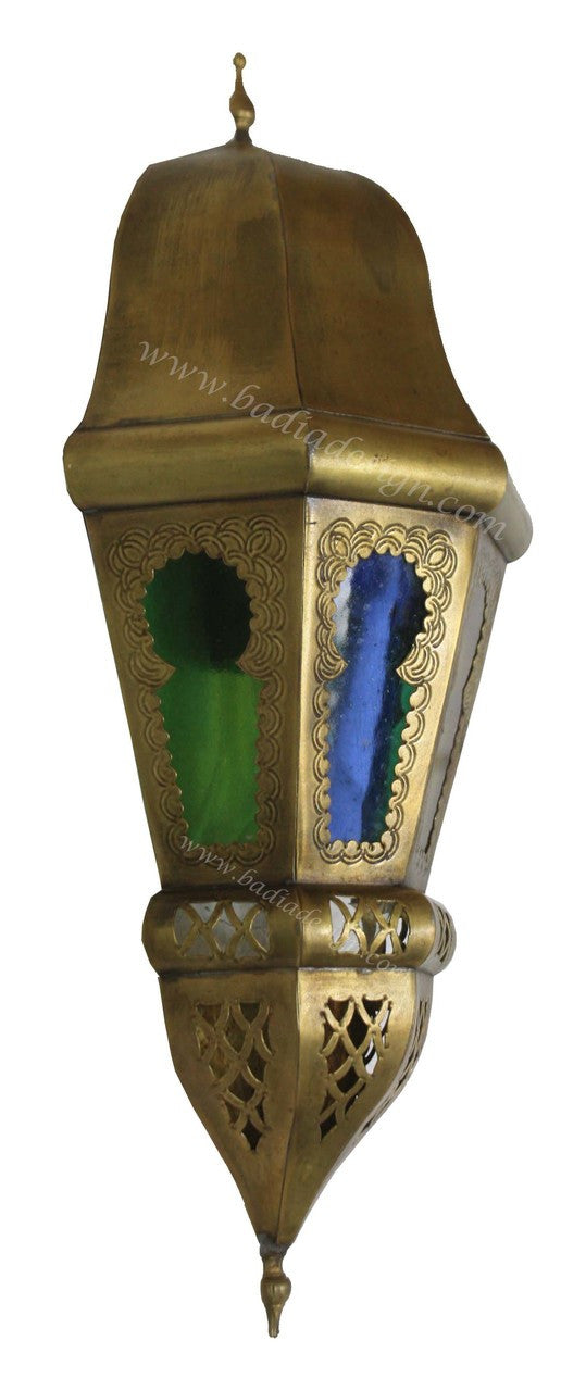 Moroccan Brass Wall Sconce with Multi-Color Glass