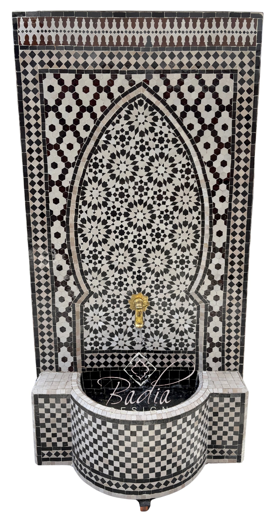 Moroccan Black and White Mosaic Tile Water Fountain