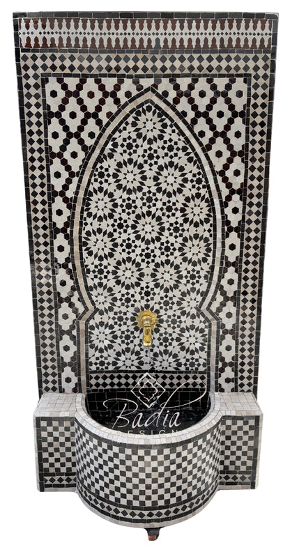 Moroccan Black and White Mosaic Tile Water Fountain