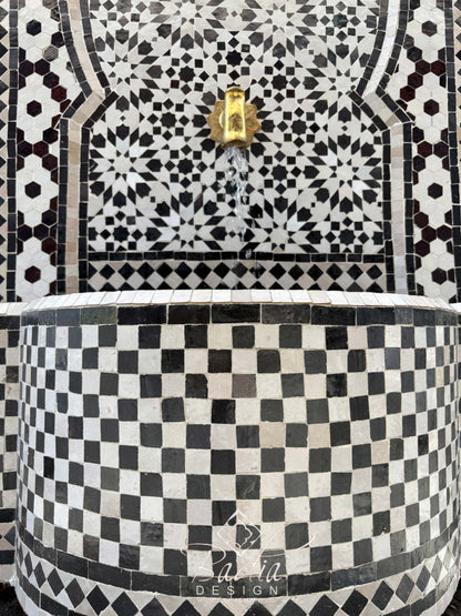 Black and White Mosaic Tile Water Fountain
