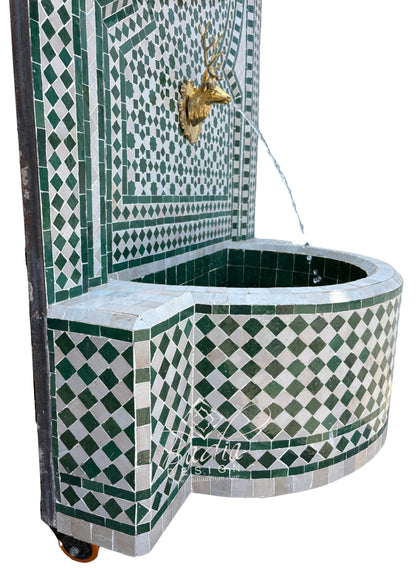 Green and White Mosaic Tile Water Fountain