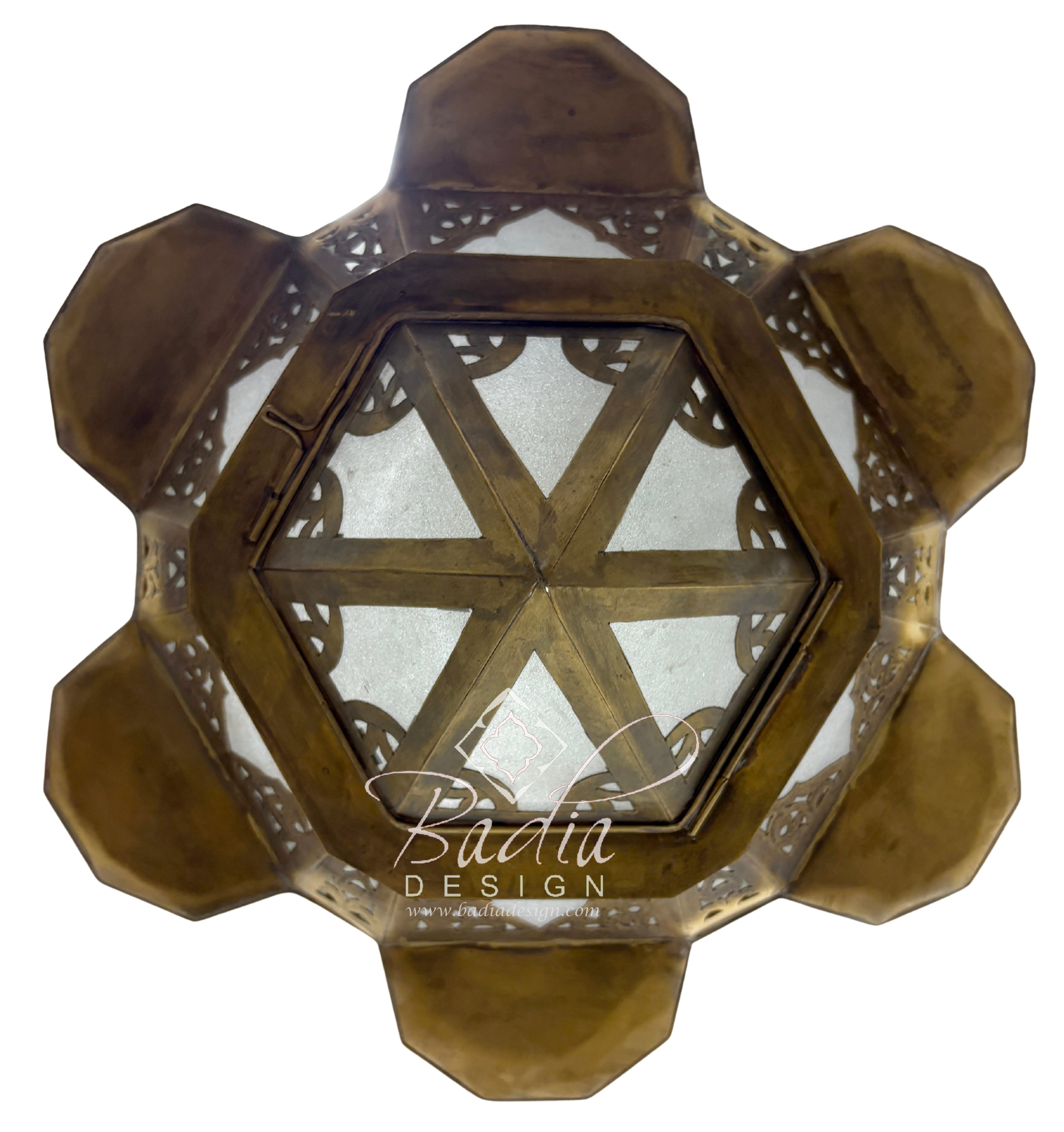 Moroccan Polygonal Brass and Glass Chandeliers