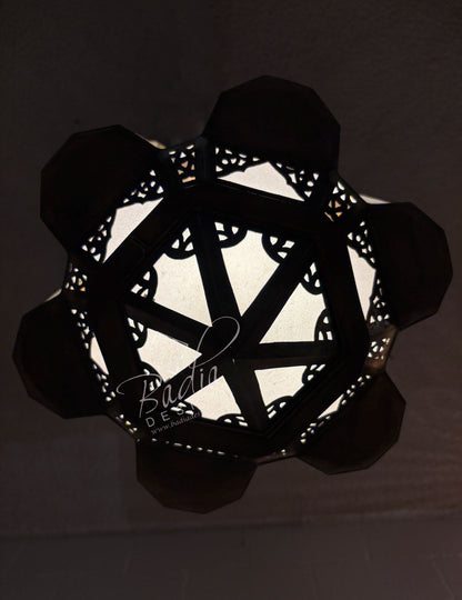 Moroccan Polygonal Brass and Glass Chandeliers
