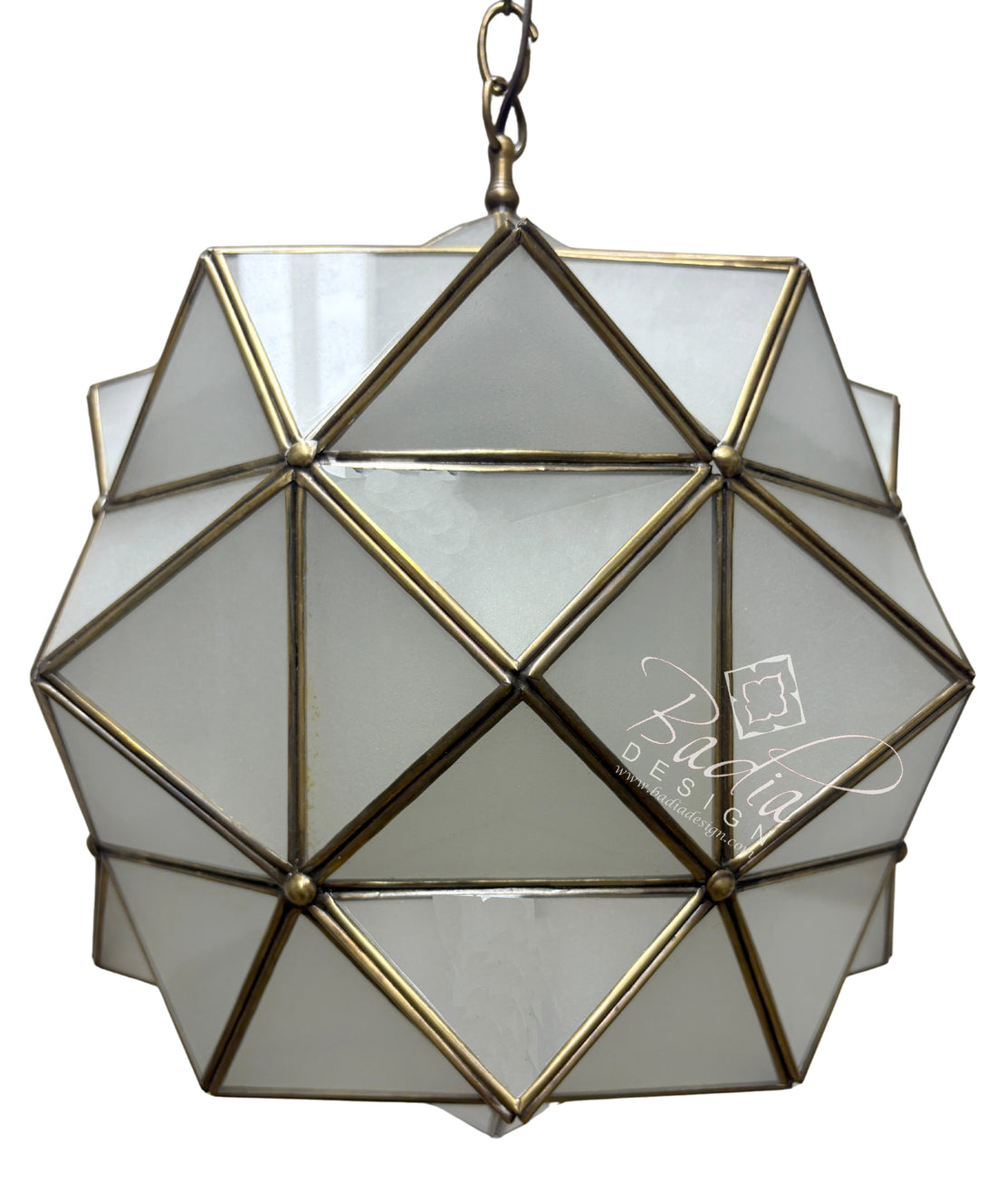 Moroccan Geometric Brass and Glass Lantern