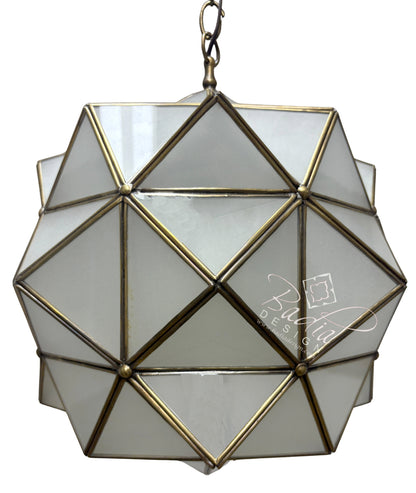 Moroccan Geometric Brass and Glass Lantern