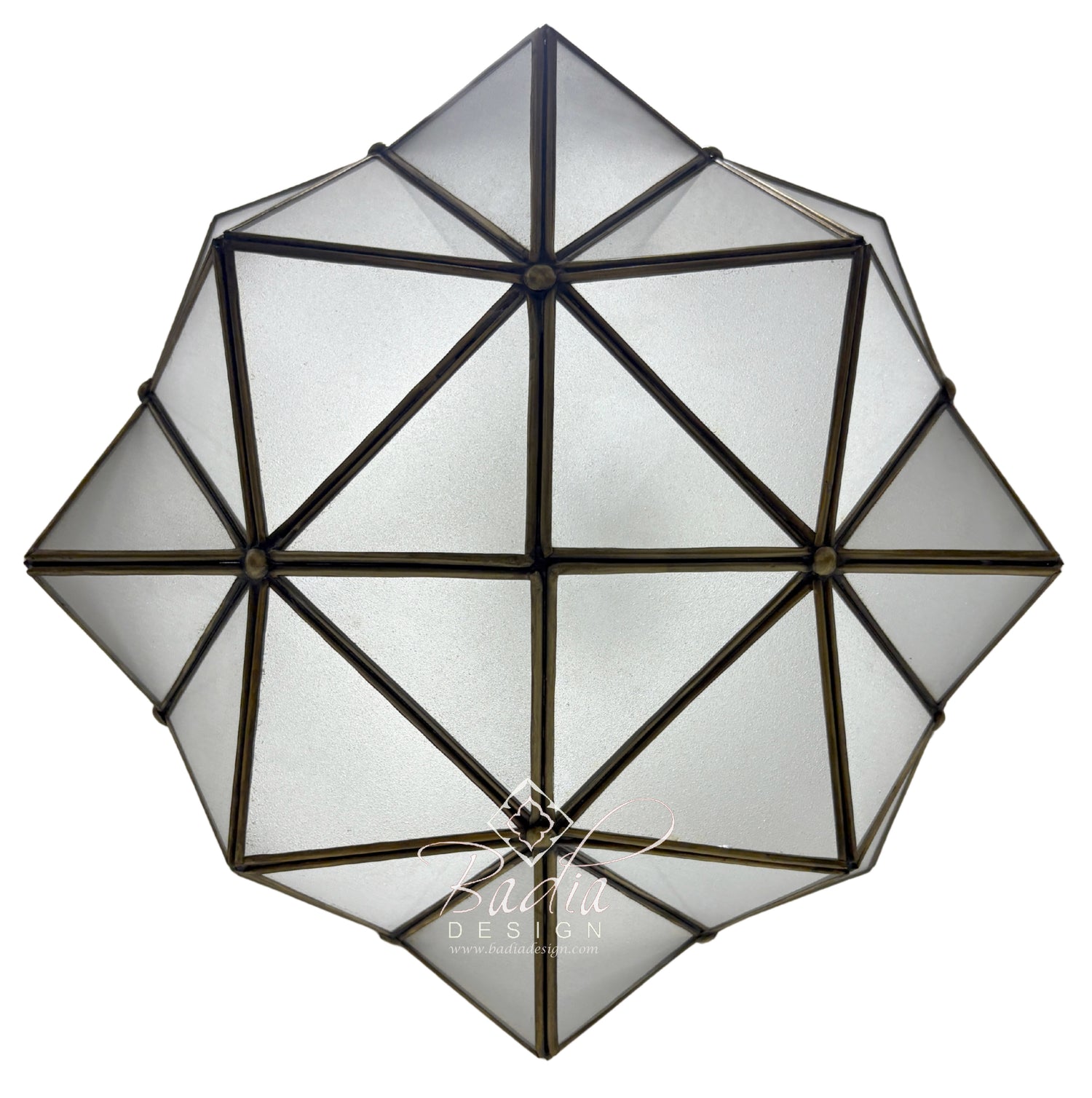 Moroccan Geometric Brass and Glass Lantern
