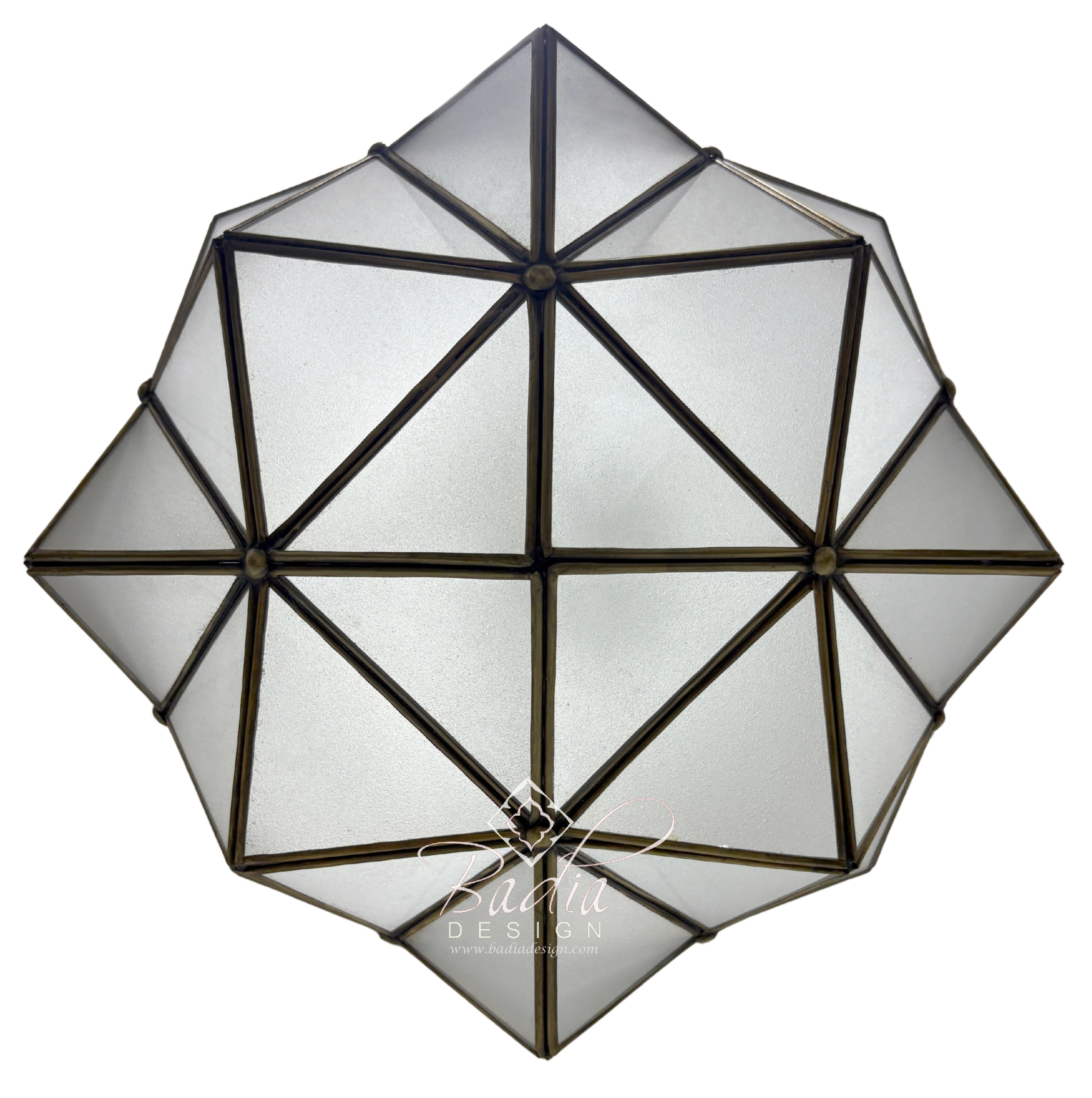 Moroccan Geometric Brass and Glass Lantern